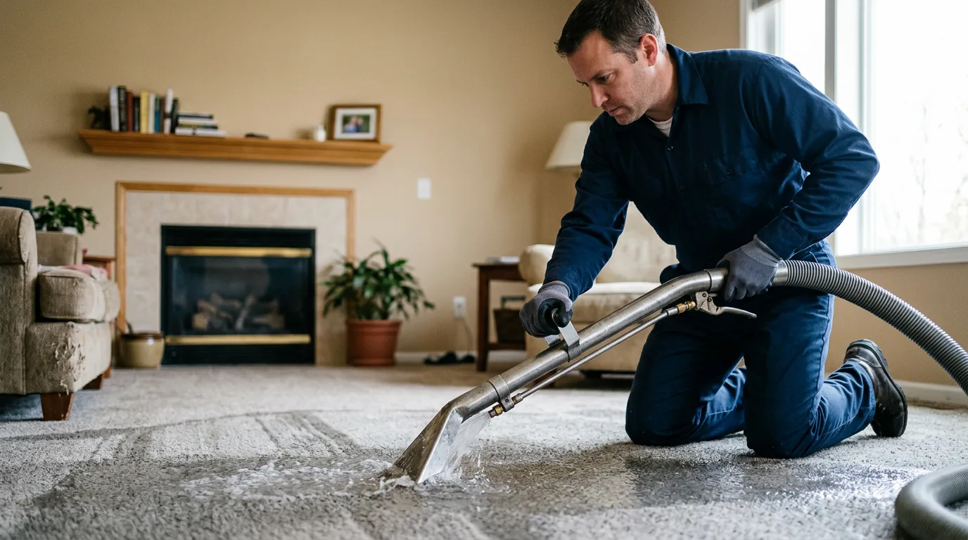 Water damage restoration technician working near Harrisonville, MO